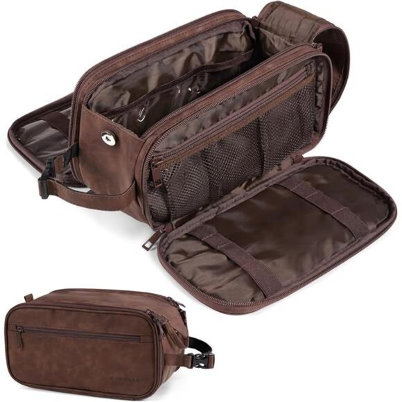 Mens Toiletry Bag Travel Bag Shaving Kit Grooming Organizer Water Resistant Case - Picture 1 of 7